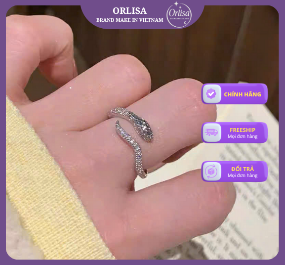 Nhẫn rắn xoắn đính đá bạc 925 thương hiệu Orlisa